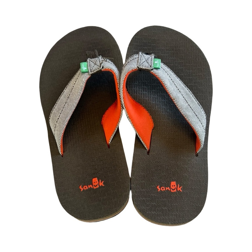 Sanuk Tribune Kids‎ Flip Flops Size 2-3 Gray Orange Black